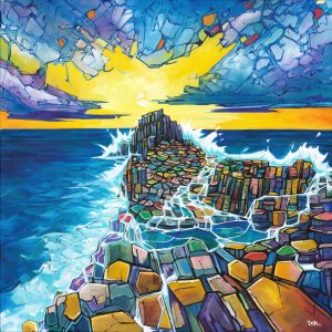 Electric Causeway colourful painting of Giant's Causeway by Desie O'Reilly