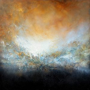 Contemporary abstract painting in rust and deep blue colours