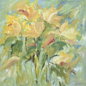 Semi abstract painting of vibrant Day Lilies