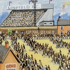 Painting of a football stadium in Northern Ireland, Linfield. Windsor Park